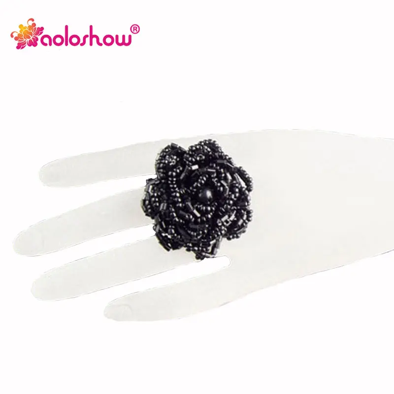 Фото AOLOSHOW 3 шт./лот Модные кольца для женщин богемные черные бусины в форме цветка