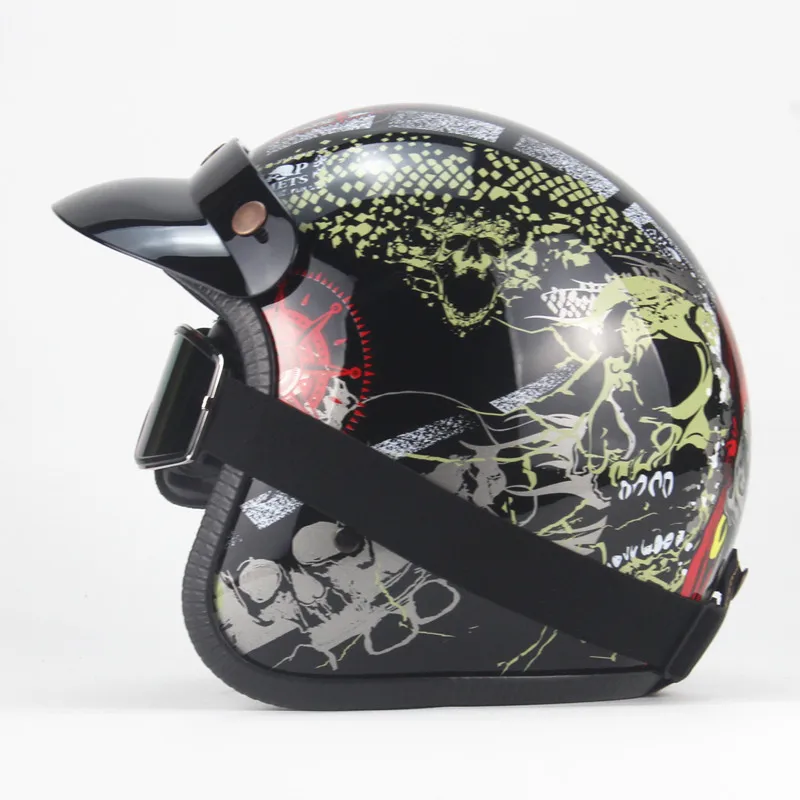 3/4 шлемы moto rcycle ретро с открытым лицом винтажные Racer Cascos moto rcycle шлем с goggle mask - Цвет: HD Black 3