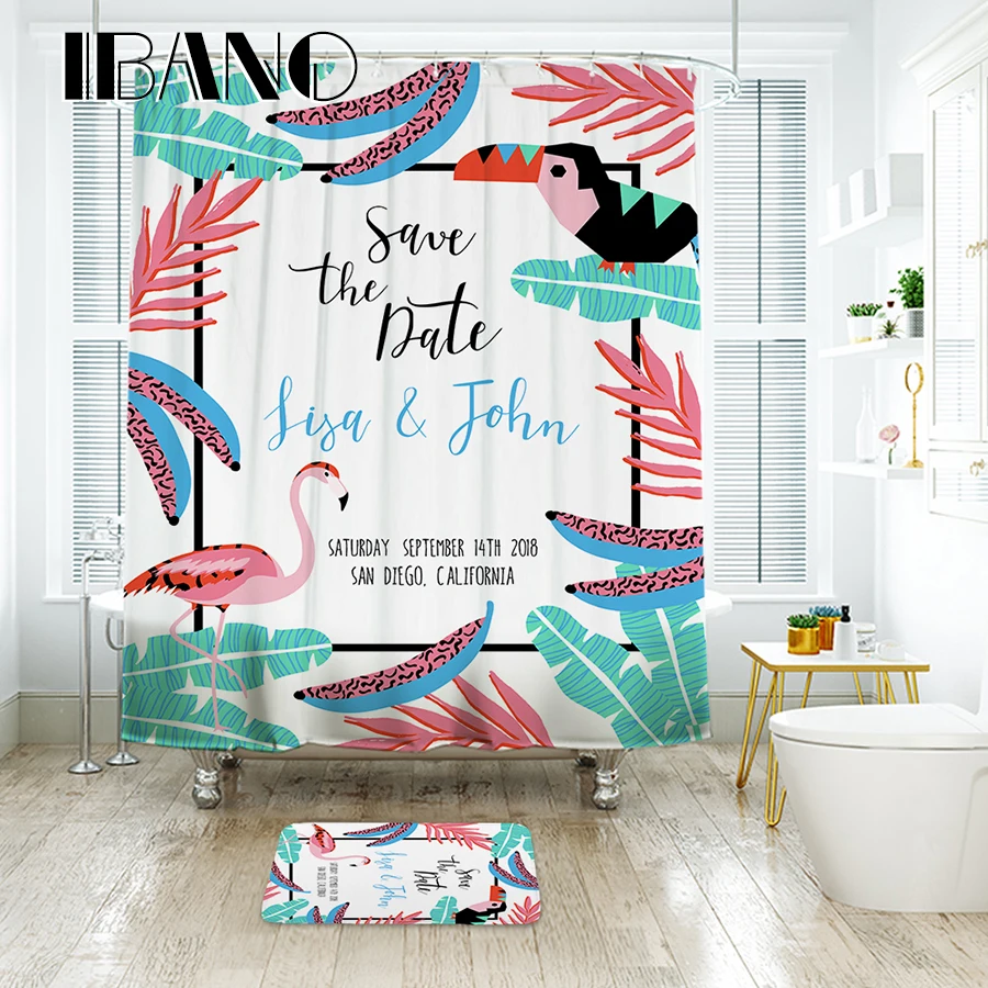 

Cartoon Flamingo Shower Curtain Waterproof Polyester Fabric Shower Curtain For The Bathroom With 12 pcs Plastic Hooks IBANO