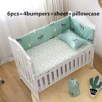 

Discount! 6pcs Elk Baby Bedding Set Cartoon Cot Bed Linen Crib Bedding Newborn Baby Gift ,include(4bumper+sheet+pillowcase)