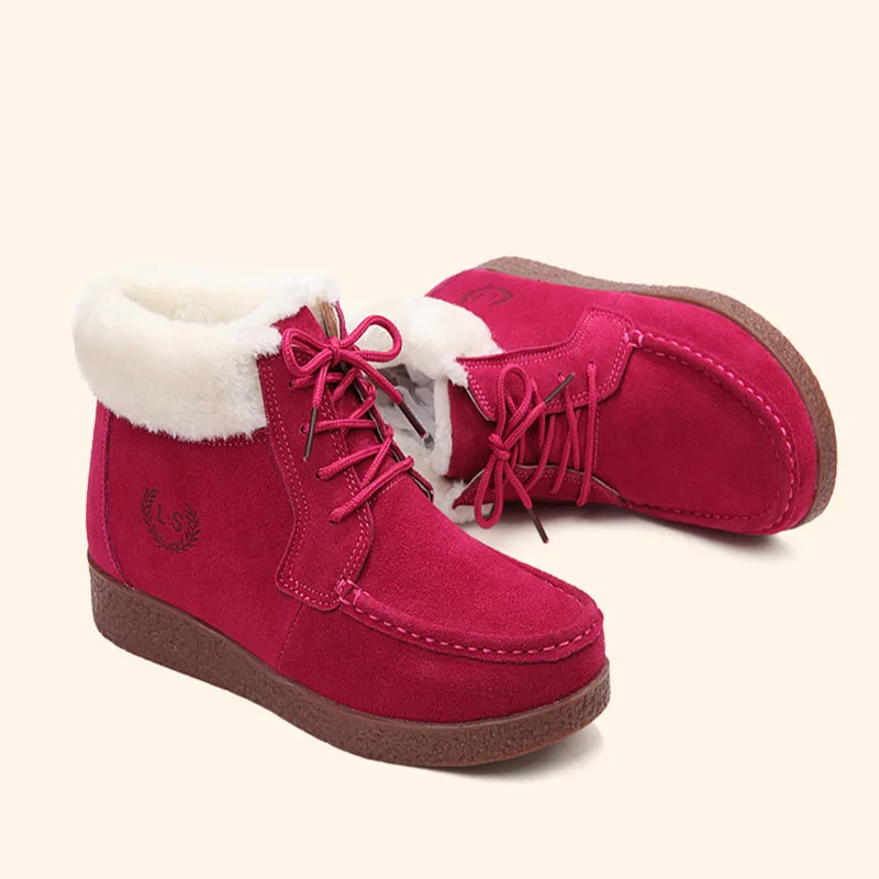 Walgory Женские Зимние ботильоны Обувь свиньи замши Кружево до Стиль дамы