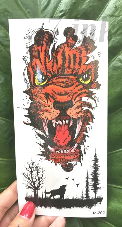 

Waterproof Temporary Tattoo sticker red tiger grassland wolf Hot Large animal tattoo Water Transfer fake tatoo for men women