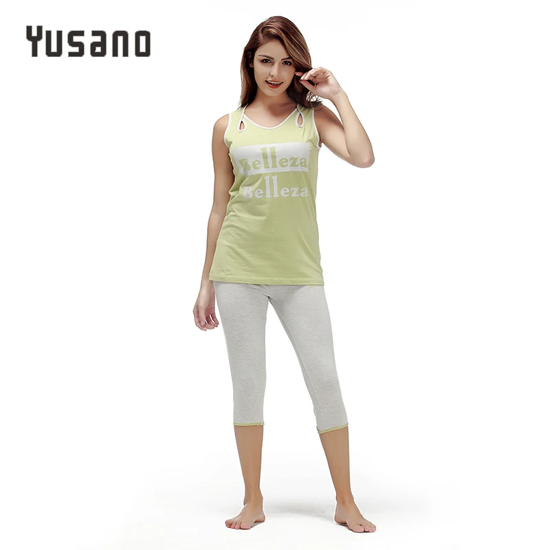 Пижама женская хлопковая с вырезом без рукавов буквенным принтом|sleepwear women|pajamas set