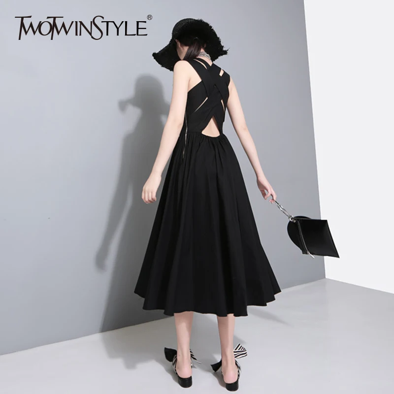Платье жилет TWOTWINSTYLE с открытой спинкой и высокой талией|Женские платья| |