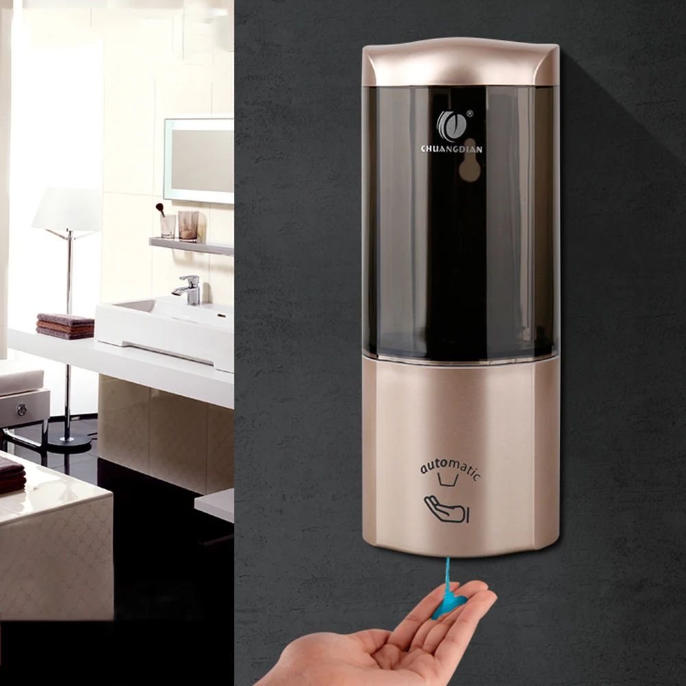 

CHUANGDIAN 500ml Wall-mounted Single Bottle Automatic Soap Dispenser IR Sensor Shampoo Box Washroom Toilet
