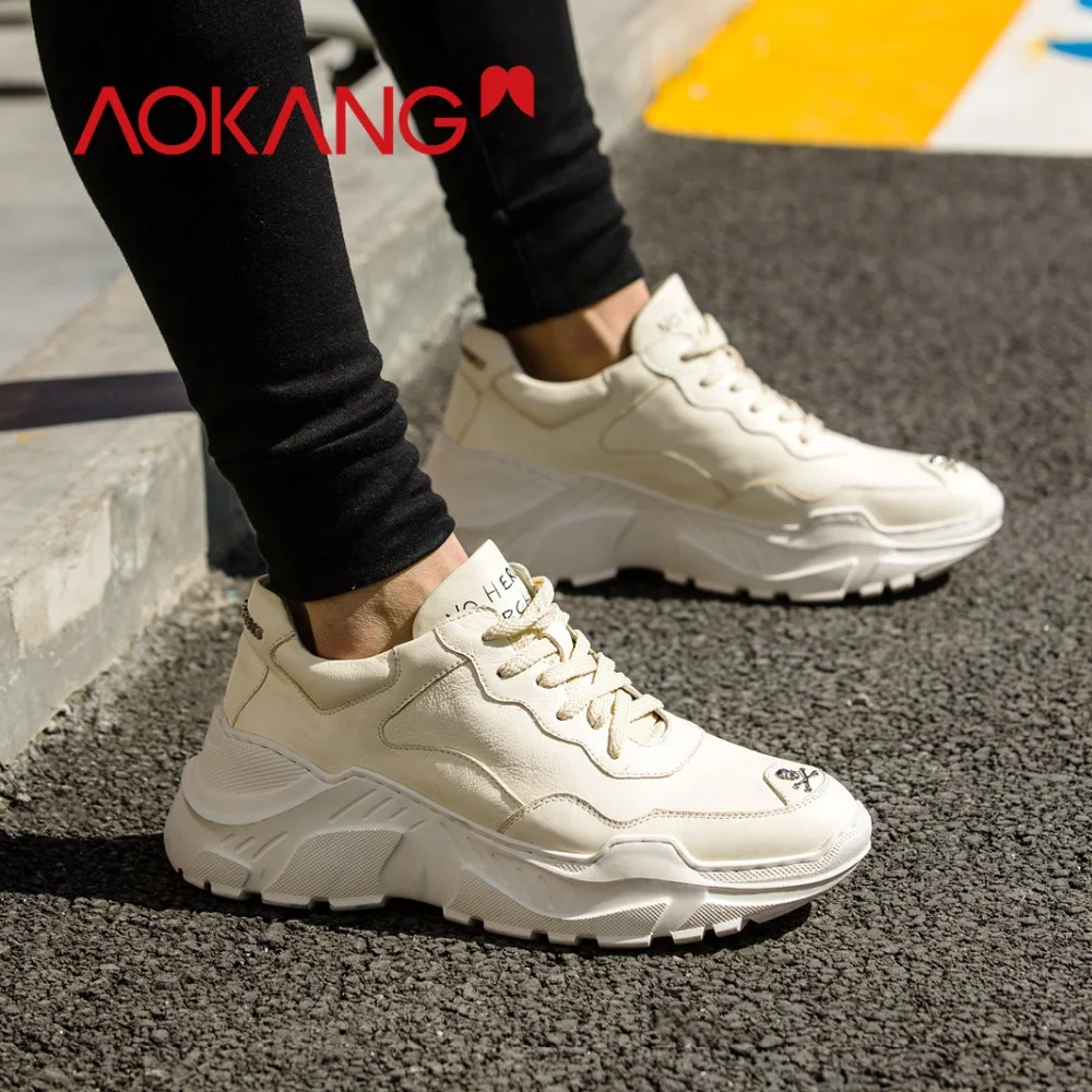 AOKANG 2018 New Arrival winter Men Shoes casual sports genuine leather lace up fashion solid outdoor walking men shoes | Обувь