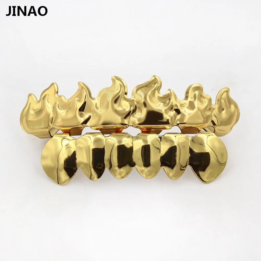 Новое позолоченное покрытие JINAO для зубов вампира Пламенные грили верхние и