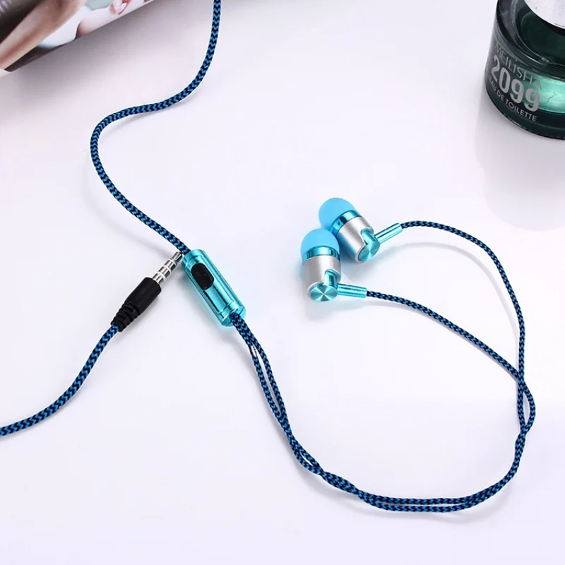 MP3/mp4 Roping Stereo Headset 3.5mm Subwoofer In Ear Earbud 1.2M Reflective Fiber Cloth Line Metal Earphone | Электроника