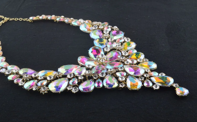 Роскошный свадебный комплект Стразы ожерелье серьги кристалл AB Цвет Аврора