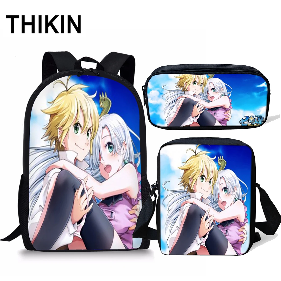 ALZ1124CEK Комплект школьных сумок THIKIN Seven Deadly Sins для мальчиков и девочек, детский школьный рюкзак с аниме, 3 предмета, Nanatsu No Taizai melidas Elizabeth - Цвет: ALZ1124CEK