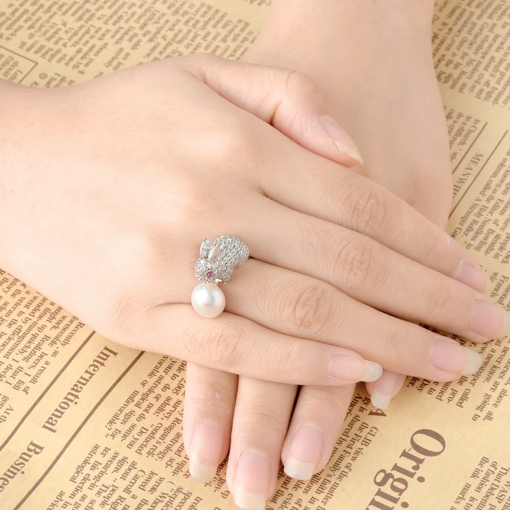 Кольцо с кроликом для женщин кольцо вечеринок из серебра 925 пробы кубическим