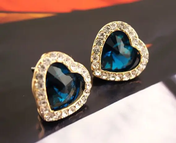 Fashion high quality simple temperament heart shape crystal rhinestone lady earrings jewelry gifts wedding party dress wholesale | Украшения