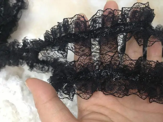 Двухслойная кружевная плиссированная ткань ширина 4 см белый и черный цвета 3D