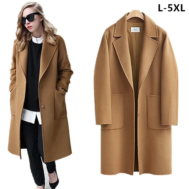 Женское шерстяное пальто свободное повседневное средней длины с длинным рукавом