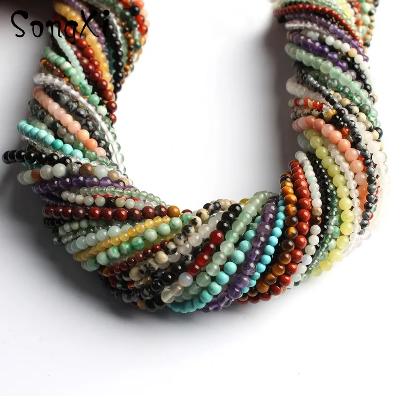

Wholesale 2/3mm Natural Stone Turquoises Agates Jaspers Round Loose Spacer Beads For Jewelry Making Diy Bracelet Necklace