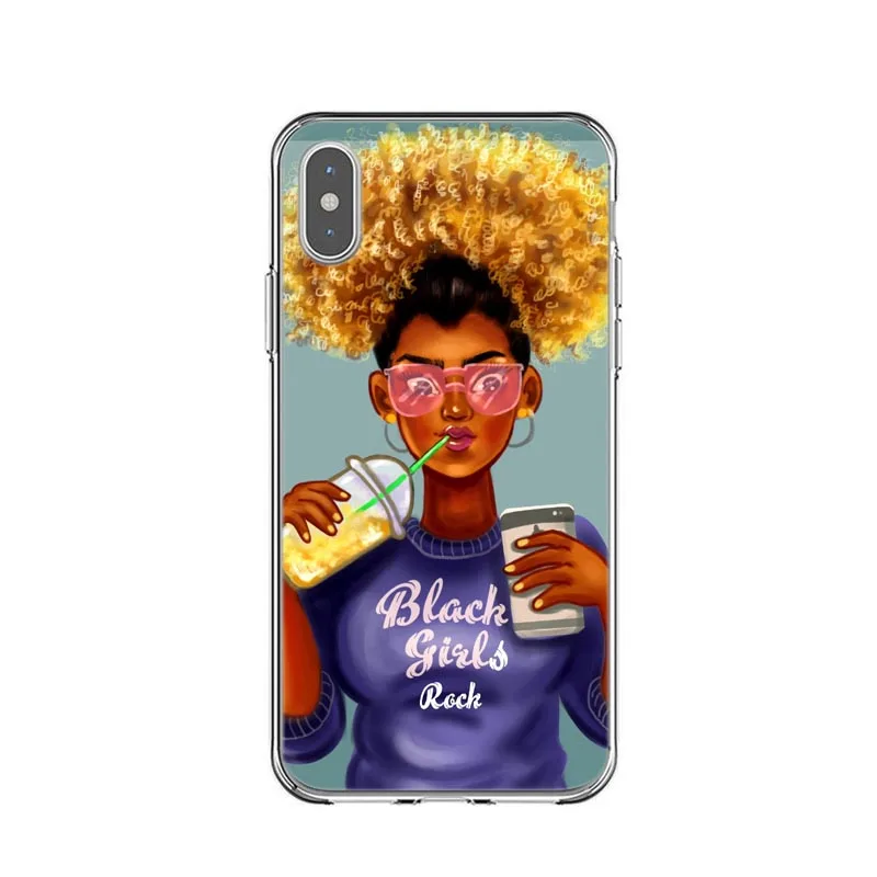 Афро Черный Девушка Магия меланин поппин Телефон чехол для iPhone X XR XS MAX Мягкий