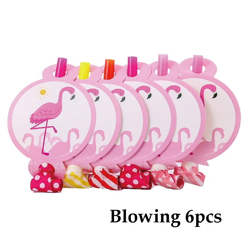 blowing 6pcs Фламинго тема одноразовая посуда День рождения украшение детская тарелка чашки шапки скатерть воздушный шар флаг набор соломинок для вечеринок - Цвет: blowing 6pcs