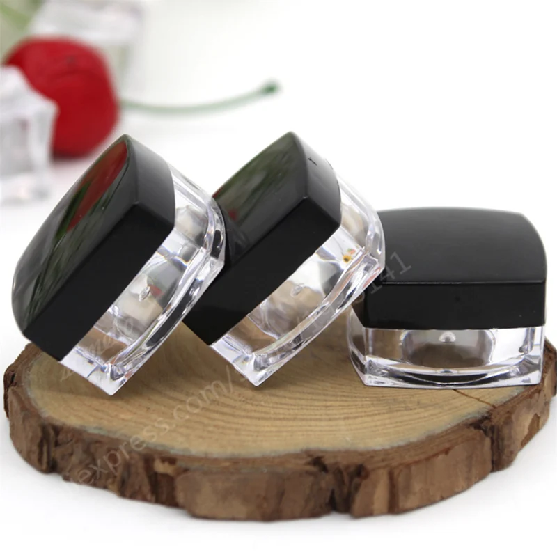 

100pcs/lot 3g small square box cream bottle, cream box packing, small bottle of cosmetics packaging with black lid