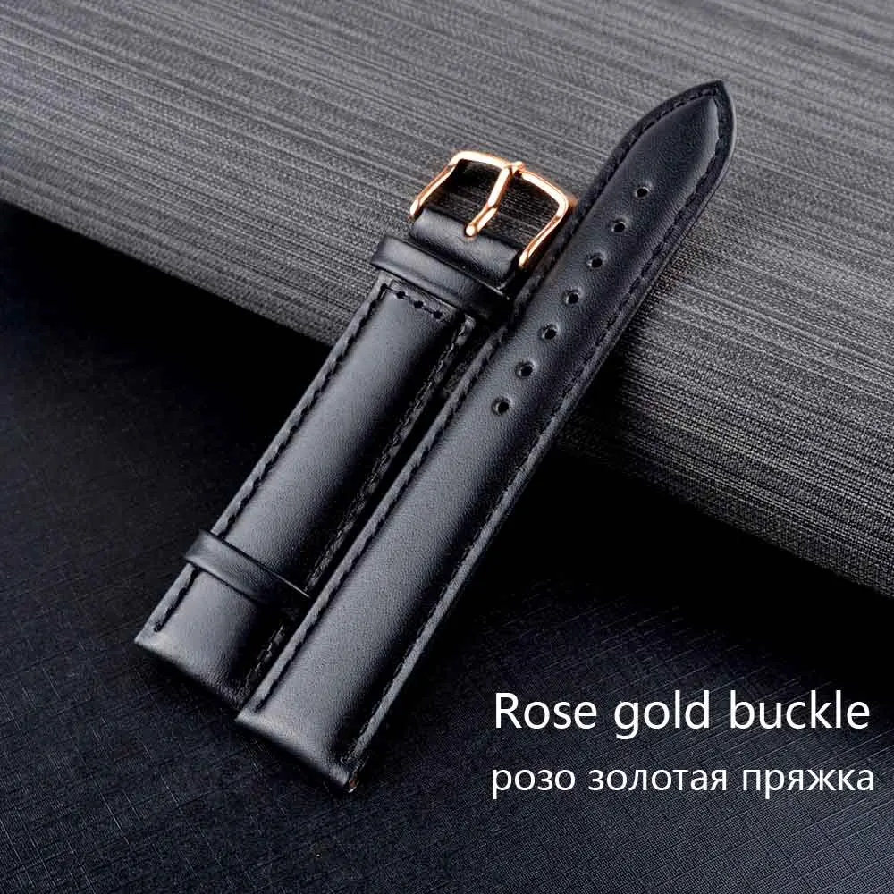 Black Rosegold Кожаный ремешок мужские женские наручные часы 18 мм 20 мм 22 мм 24 мм ремешок для часов кожаный серебристый золотой черный коричневый - Цвет ремешка: Black Rosegold