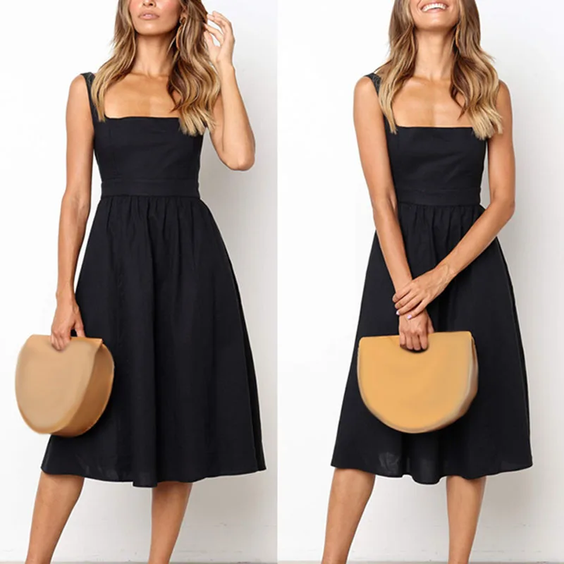 Женское платье без рукавов вечерние одноцветные с квадратным вырезом на тонких