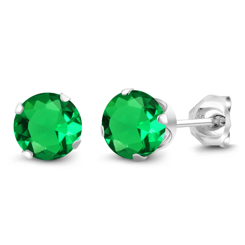 GemStoneKing 925 пробы серебряные серьги-гвоздики 1,54 карат круглые 6 мм зеленые нано изумрудные серьги для женщин хорошее ювелирное изделие