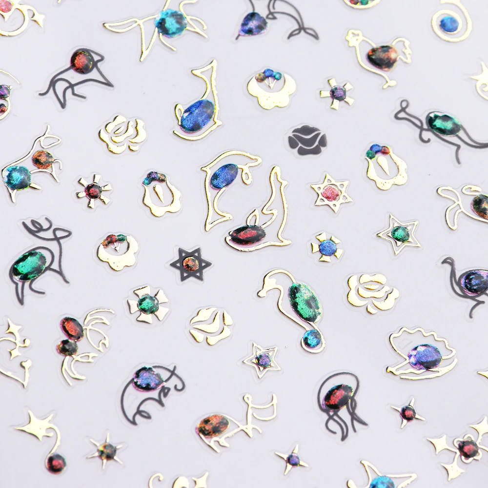 1 шт. стикеры 3D на ногти Nail Art клейкие обертывания Блестящий Золотой Цветок Драгоценный Камень Луна слайдер переводная Наклейка украшения маникюрные советы LADP401-412