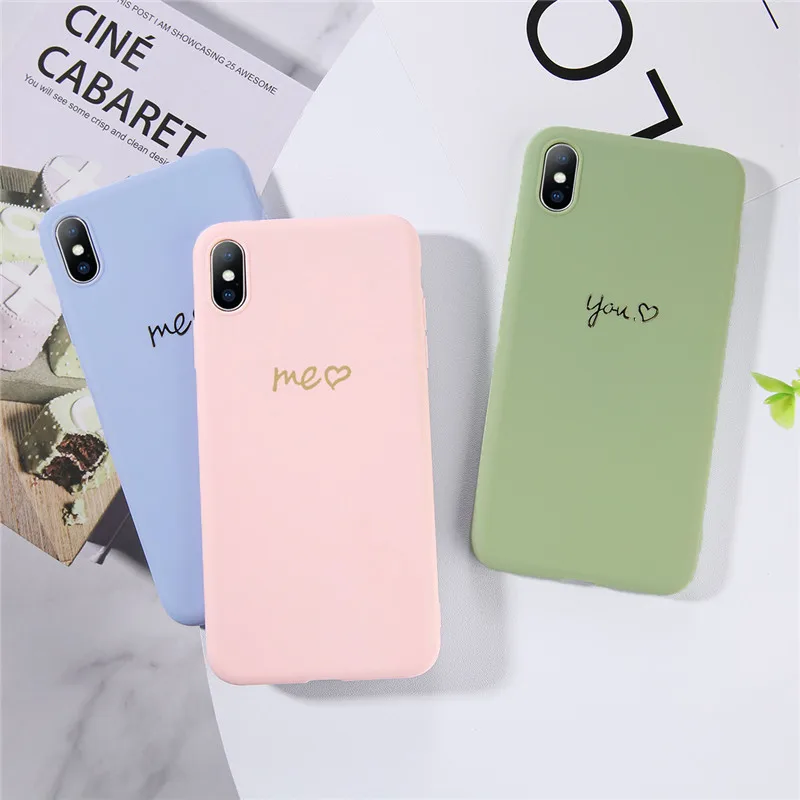 KJOEW пары любящее сердце чехол для iPhone X XS XR Xs Max 8 7 6 6s плюс Твердые Цвет Письмо