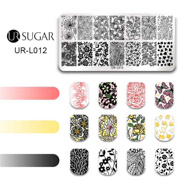 L012 Ur Sugar шаблон для штамповки ногтей цветок розы Звезды Луна бабочка сетка прямоугольник художественный штамп с изображением для ногтей пластины DIY штамповка лак - Цвет: L012