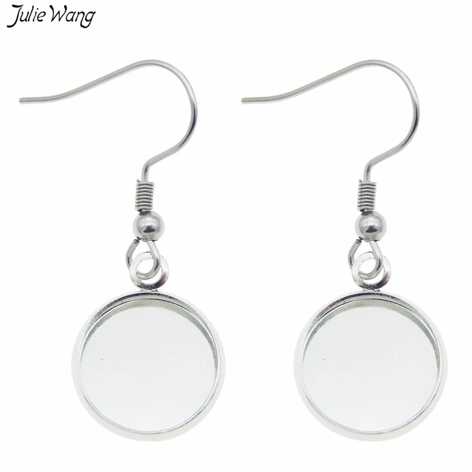 Julie Wang 5pair Stainless Steel Earring Wire Hook Dangle Setting Blank Tray with Glass Cameo Cabochon For DIY Findings | Украшения и