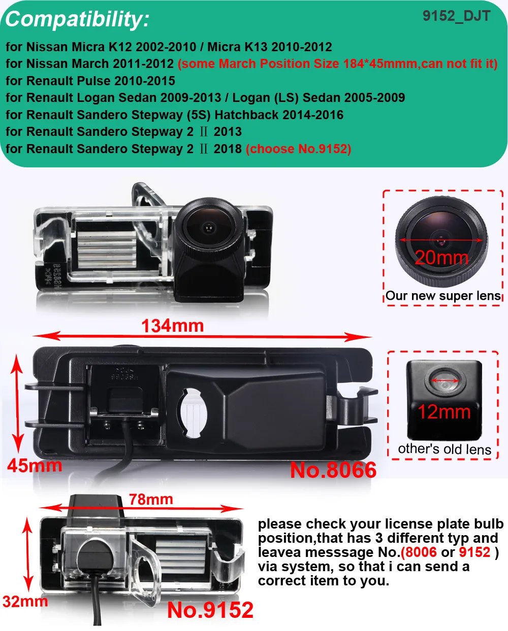 Фото Автомобильная камера заднего вида для Renault Pulse/Logan Sedan/ Sandero Stepway/Nissan Micra K12 K13/March №2