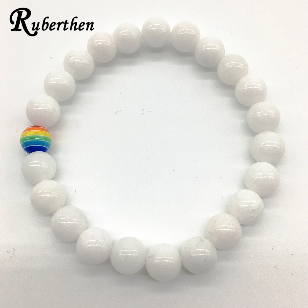 Ruberthen 2018 Новый Дизайн Радужный Браслет 7 цветных бусин браслет черный оникс белый