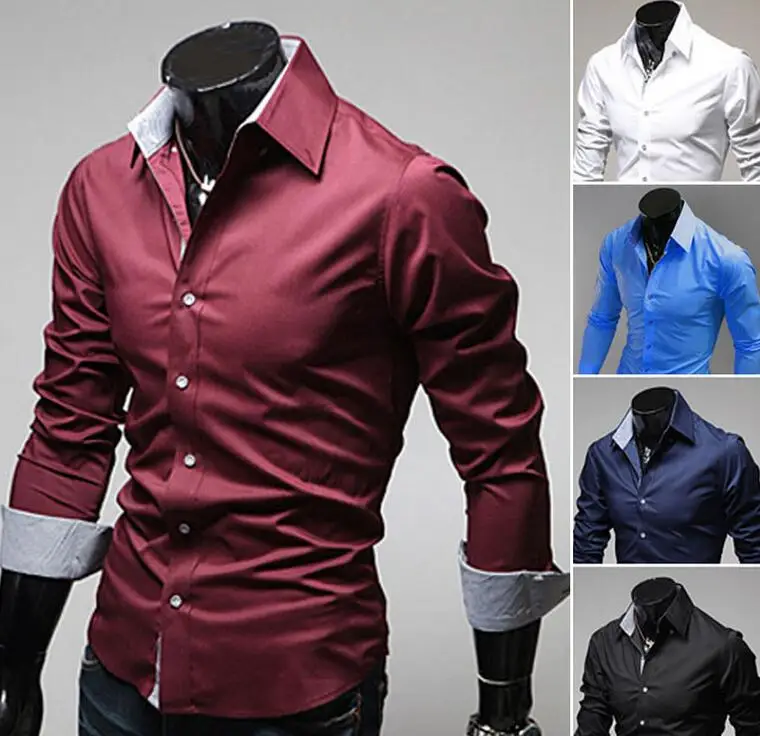 New Fashion Men's Luxury Stylish Casual Dress Shirts Long Sleeve Slim Fit Shirt Men shirt Spring | Мужская одежда