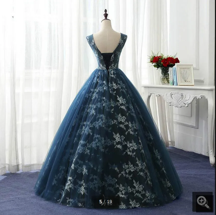 Robe De Soiree темно-синее кружевное бальное платье реальное изображение для