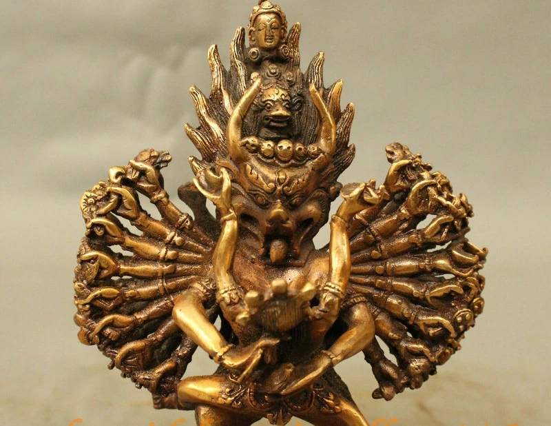 Китайская Бронзовая тибетская буддистская статуя яма дхармараджа Ямантака Яб