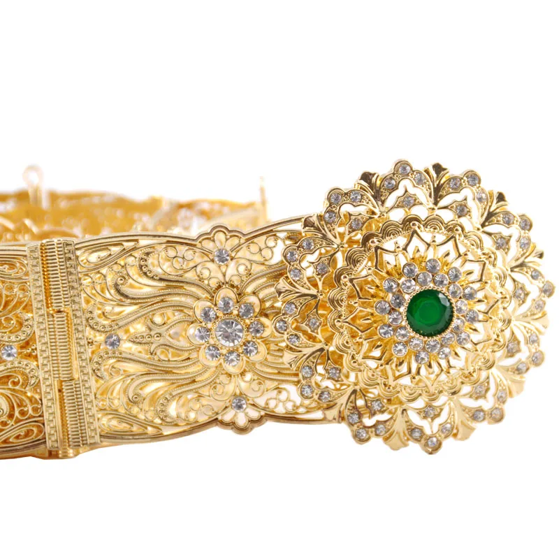 Multicolored crystal women's cutout waist chain belt long sleeve women's wedding dress metal belt adjustable length