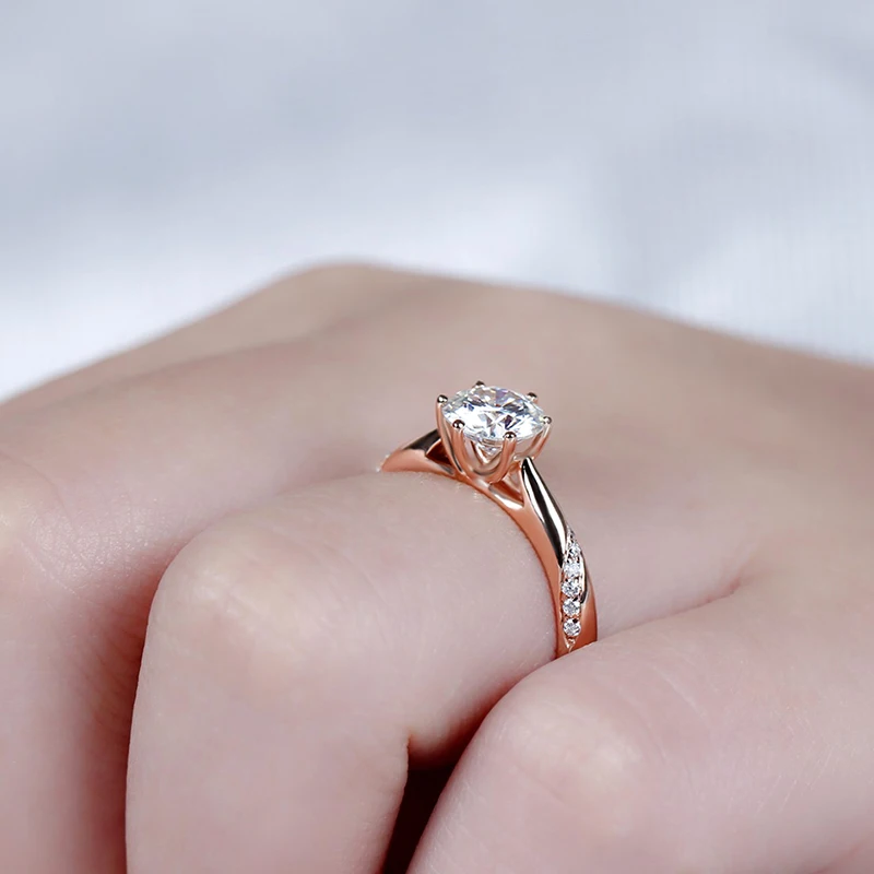 Женское кольцо с бриллиантом GH Moissanite розовое золото 14 к 1ct 6 5 мм Золотое ювелирное