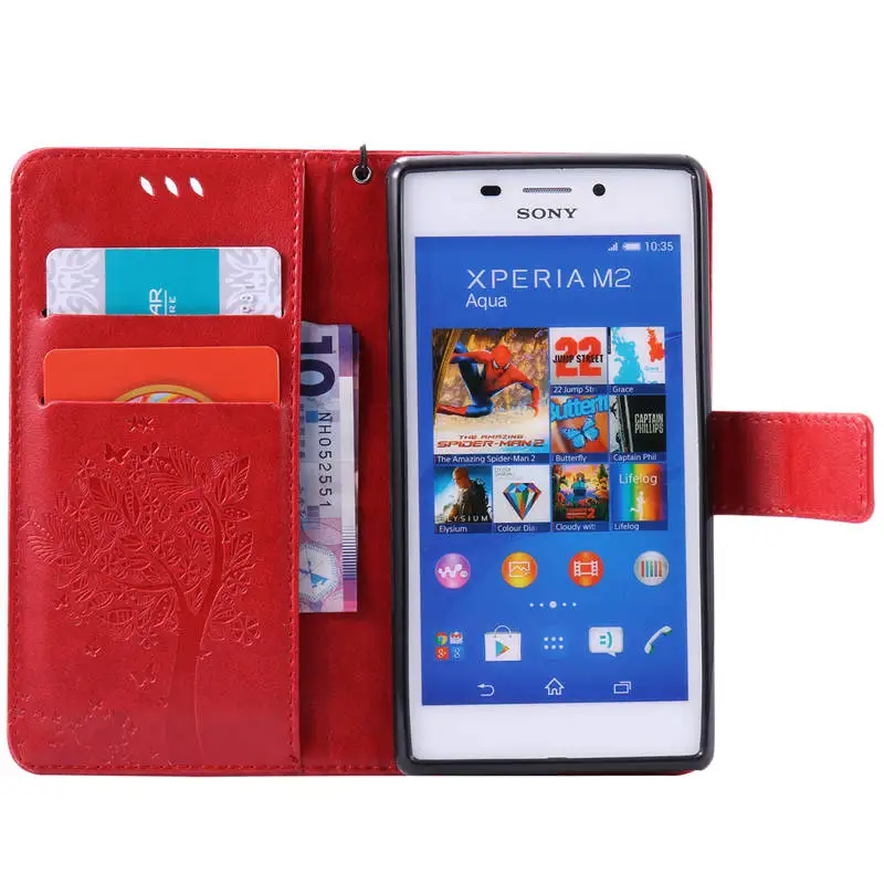 Чехол для sony M2 Coque Роскошные кошки дерево узор кожаная крышка телефона Xperia