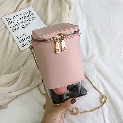 pink Модная прозрачная сумка-мешок из утиного пуха, женская сумка-мессенджер на плечо, повседневная индивидуальная цилиндрическая сумка на плечо, прозрачный кошелек - Color: pink