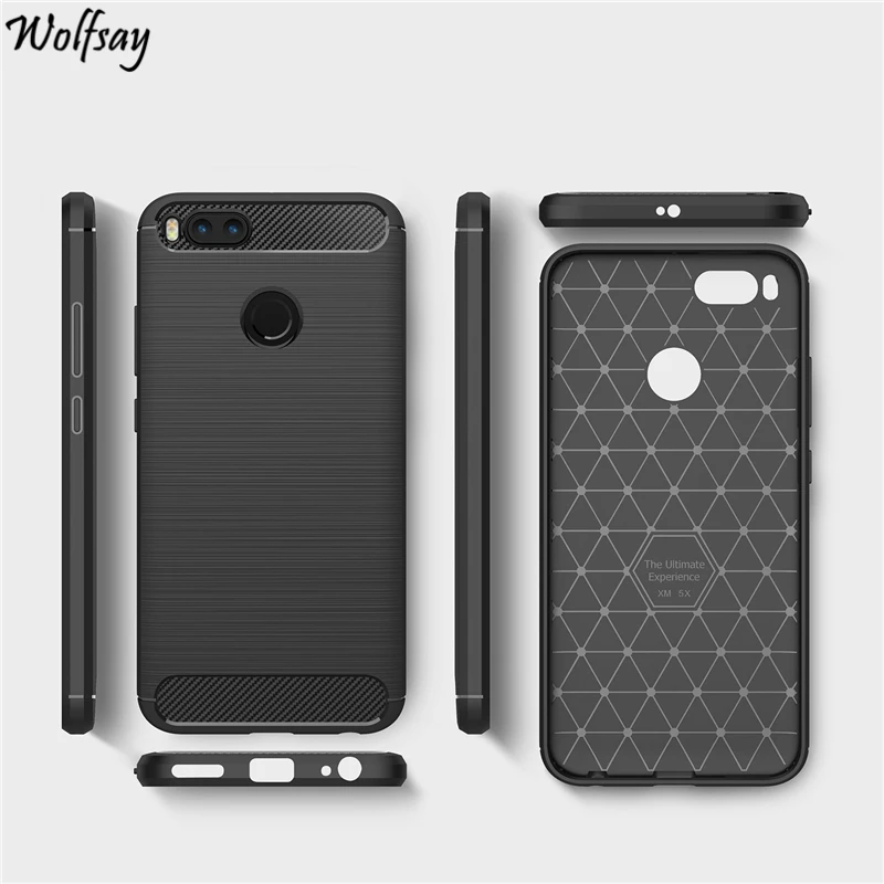 For Xiaomi Mi A1 Case Brushed Carbon Fiber Soft Silicone Phone Bumper Protective Cover |