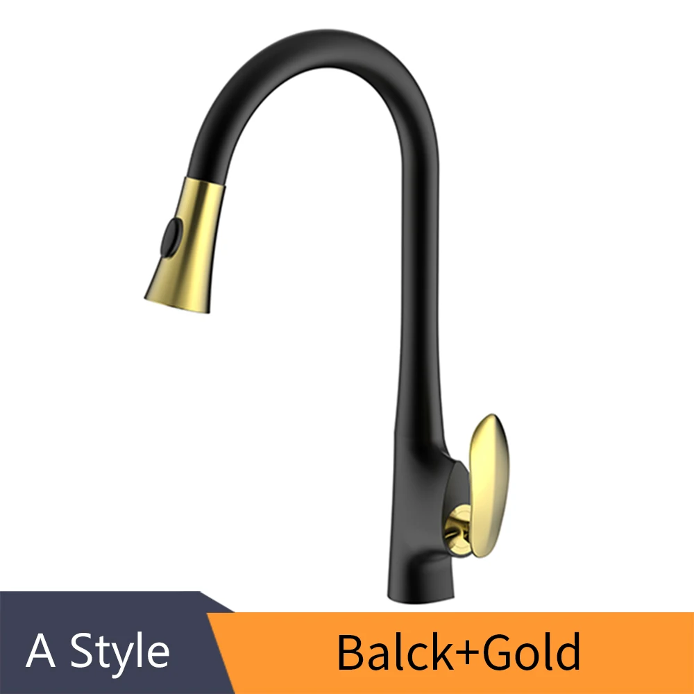 A Balck Gold Смесители для кухни с Золотой Одной ручкой выдвижной кухонный кран с одним отверстием поворотный кран с ручкой на 360 градусов смеситель для воды Смеситель кран 0160K - Цвет: A Balck Gold