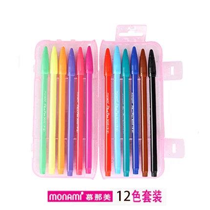 12 Color Set Корея MONAMI 3000 Цвет гелевая ручка воды Цвет ручка 12/24-Цвет волокно ручки набор тонкая грань ручка 12/24 шт - Цвет: 12 Color Set
