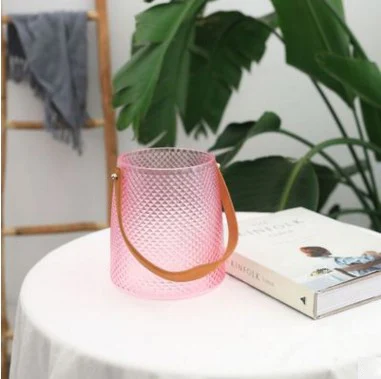 Pink L Скандинавские стеклянные бутылки для хранения с кожаной ручкой простые скандинавские настольные хранения для кувшина органайзера цветочный контейнер для еды Декор для дома - Цвет: Pink L