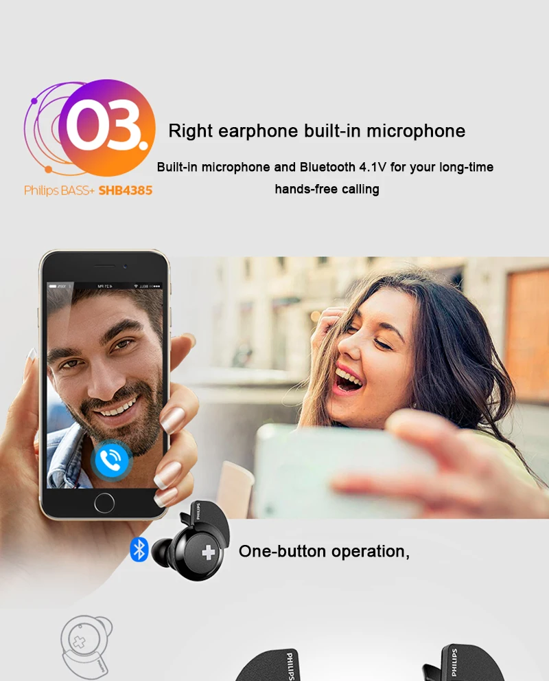 Беспроводная гарнитура Philips SHB4385 с Bluetooth 4,1 литий-полимерный регулятор громкости для Iphone X Galaxy Note 8 официальный тест