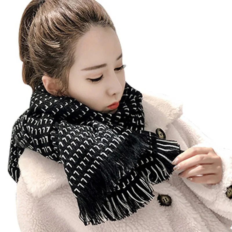 Новинка Осень зима женский шерстяной черный/белый клетчатый шарф женские