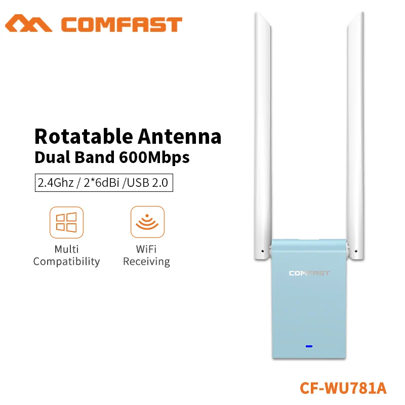 Беспроводной USB адаптер COMFAST 600 Мбит/с 2 антенны 6 дБи Поддержка Windows XP/7/8/8.1/10|Сетевые