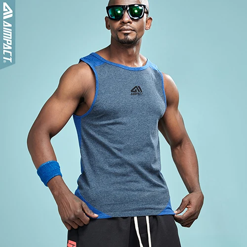 Aimpact хлопковые мужские майки новые модные повседневные рубашки GYMTees брендовая одежда Мужская спортивная одежда без рукавов AM1024 - Цвет: Blue