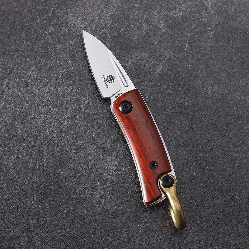 Wooden handle Окаменевшая рыба Mini12C27N стальной карманный нож с деревянной ручкой офисный кулон из коробки инструменты для самообороны EDC без замка - Цвет: Wooden handle