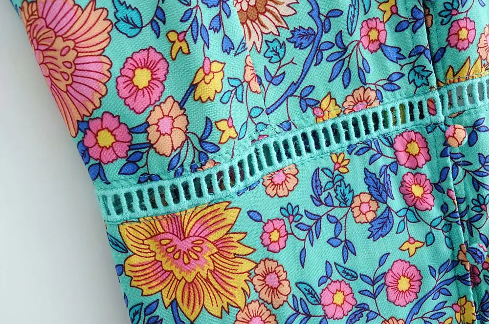 Женские пикантные Глубокий v шеи Цветочный vestidos печати кружева лоскутное слинг