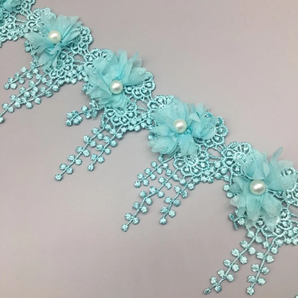 1 ярд винтажное Двухслойное цветочное жемчужное кружевное шифоновое платье с