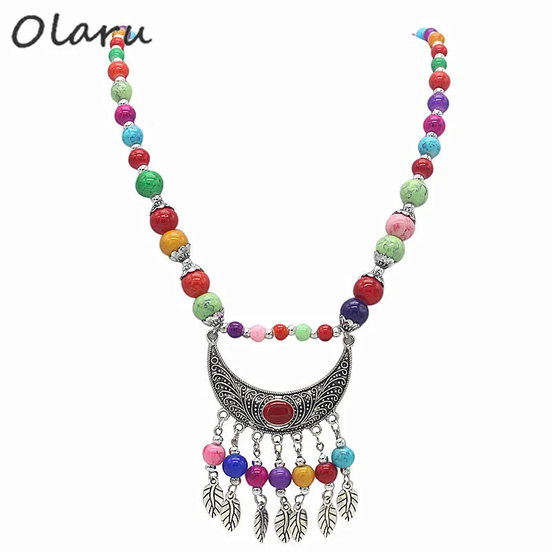 Ожерелье Olaru женское богемное винтажное ручной работы с подвеской из бисера